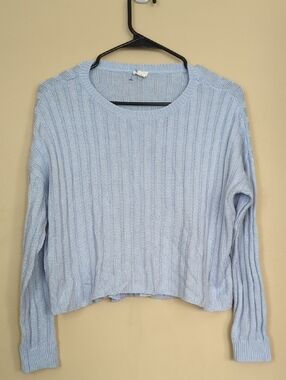 Garage Light Blue Ribbed Crewneck Sweater